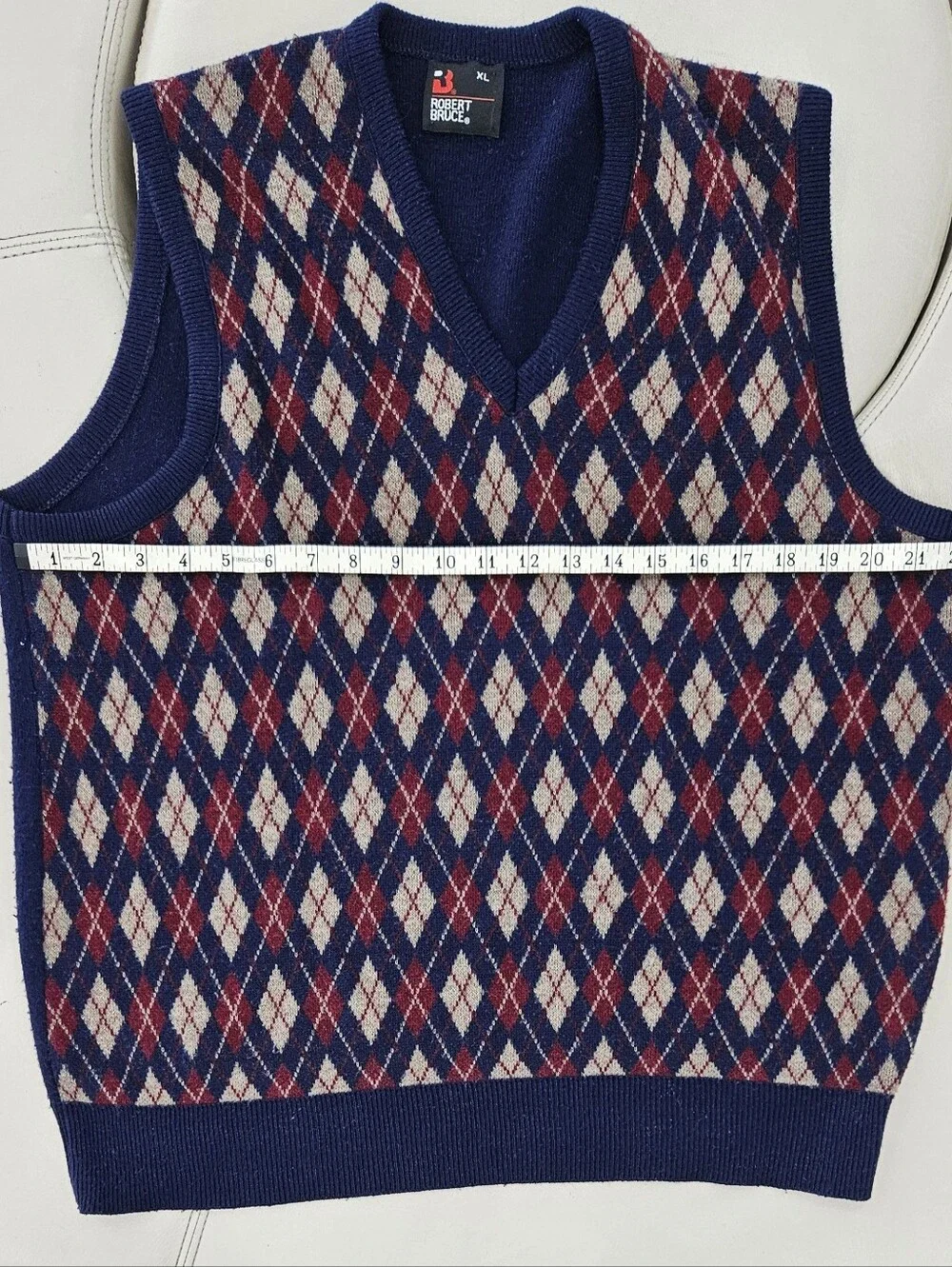 Vintage Robert Bruxe 8Navy Argyle V-Neck Sweater Vest